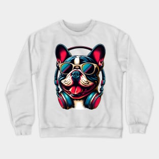 French Bulldog Smiling DJ with Vibrant Beats Crewneck Sweatshirt